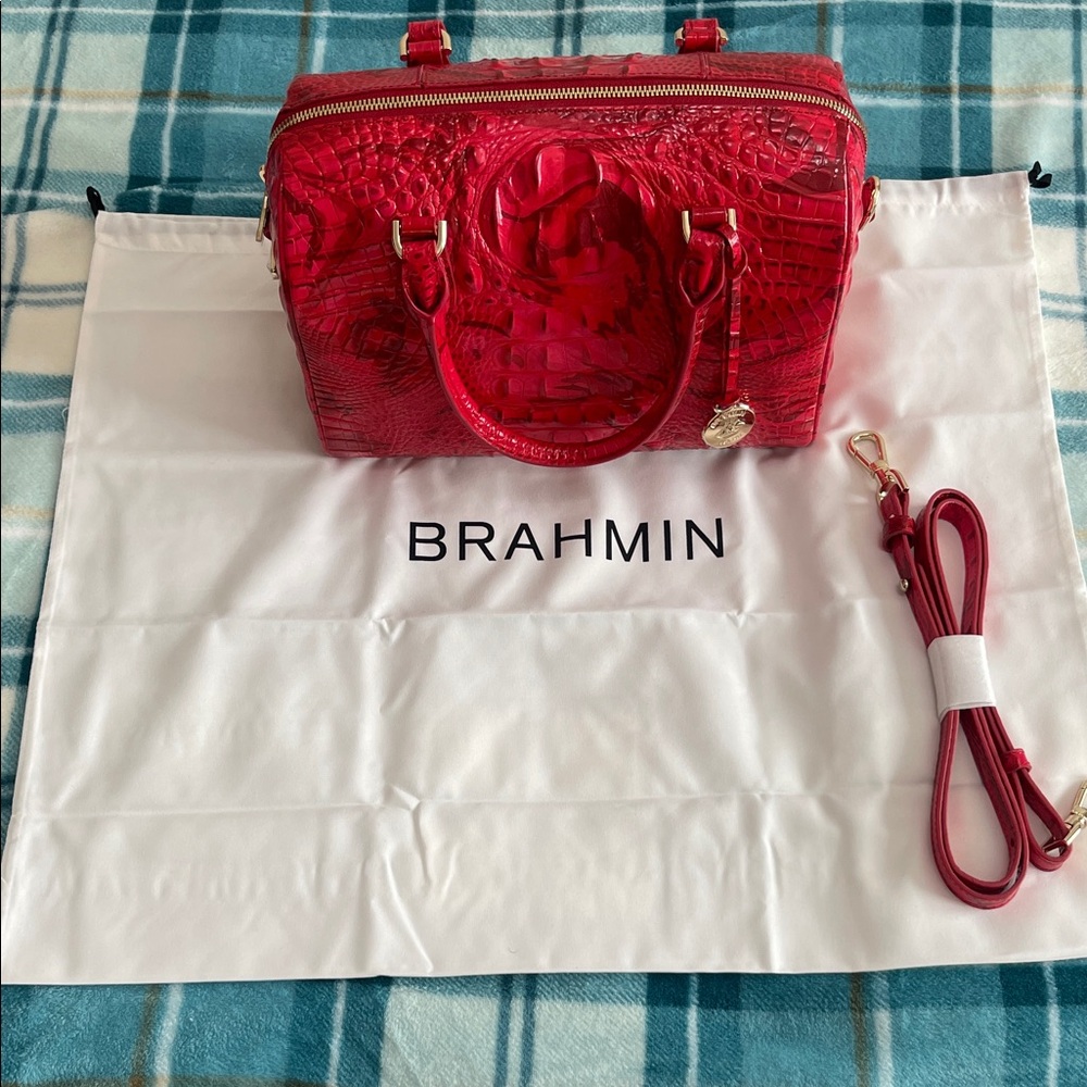 Brahmin Red Embossed Satchel